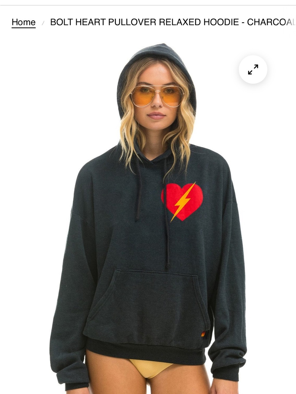 Aviator Nation bolt pullover relaxed Charcoal Hoodie with Red Heart